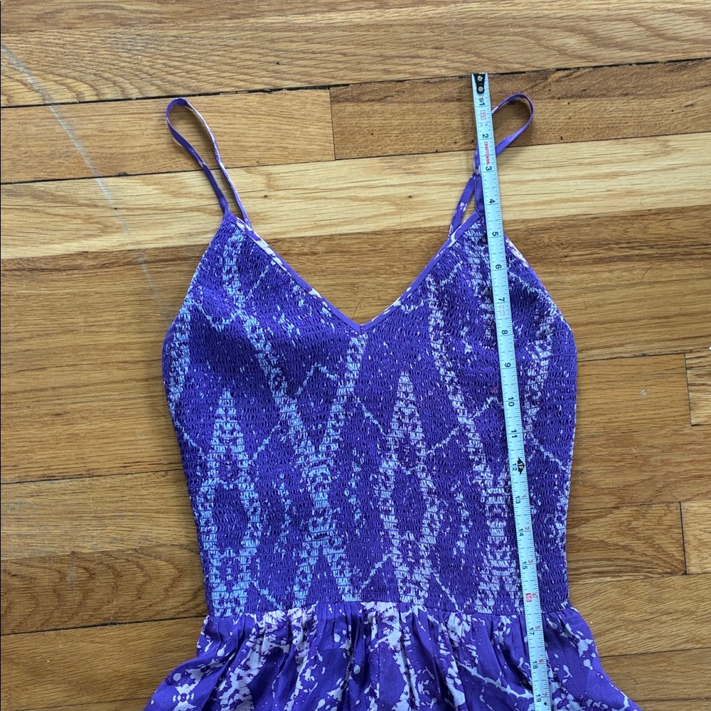 Rebecca Taylor Silk Midi Sun Dress Size 0 Smocked Purple Tie Dye Wedding Guest - Picture 4 of 12